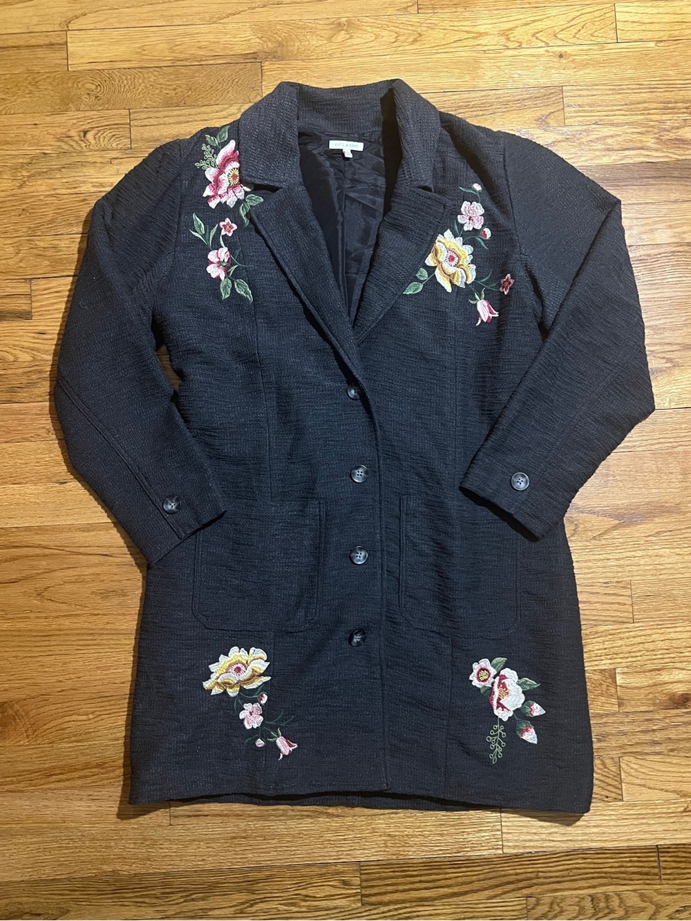 Kate & Sam Women’s L Floral Embroidered Button Front Lined Trench Jacket Pockets